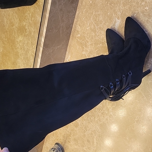 BCBGeneration Black Suede Corseted OTK Boots, Sz 8 - Picture 8 of 16